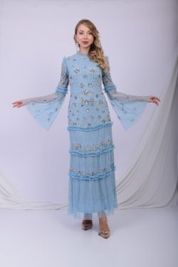 Covent Garden Maxi Flare Sleeved Gown in Ice Blue