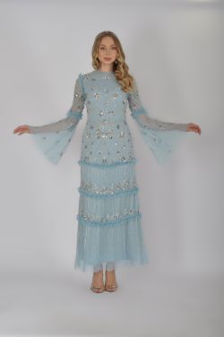 Covent Garden Maxi Flare Sleeved Gown in Ice Blue