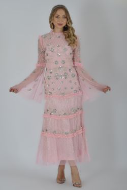 Covent Garden Maxi Flare Sleeved Gown in Pink Blush