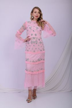 Covent Garden Maxi Flare Sleeved Gown in Pink Blush