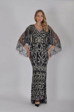 IDA Cape Sleeves Maxi Dress in Black