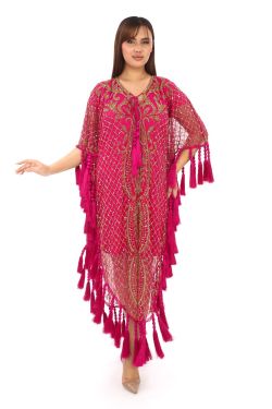 Elegant Fuchsia Tassel Kaftan - A Statement of Sophistication