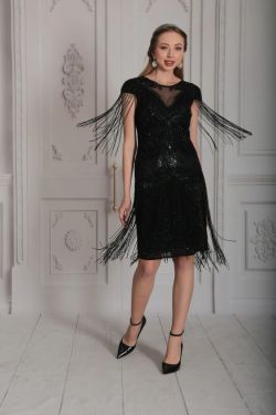 Sybill Fringe Flapper Black Dress